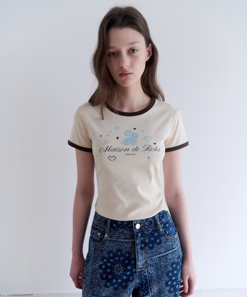 RORABBIT FRIENDS RINGER T-SHIRT IVORY