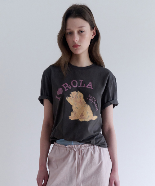 I LOVE ROLA PUPPY FRIENDS T-SHIRT CHARCOAL