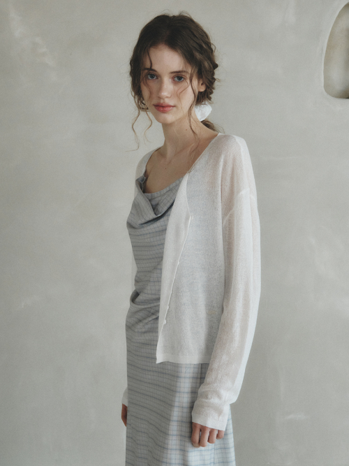 COLIN linen sheer knit cardigan_IVORY