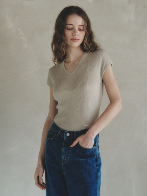 LONDI v-neck wool knit_BEIGE