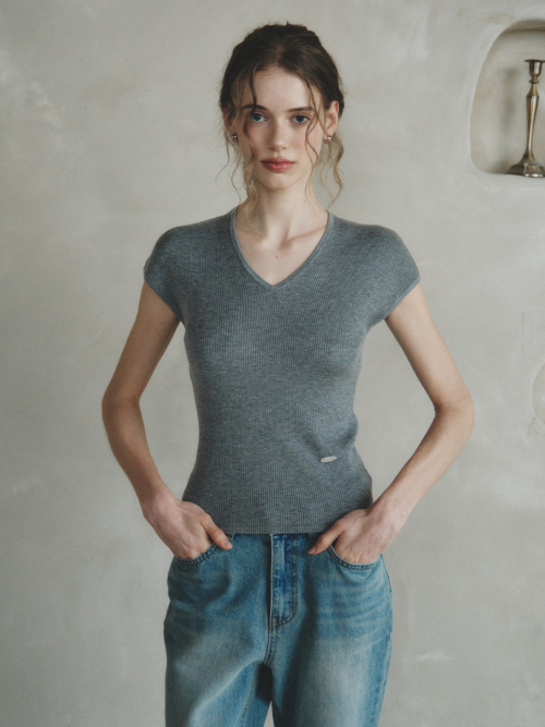 LONDI v-neck wool knit_GRAY