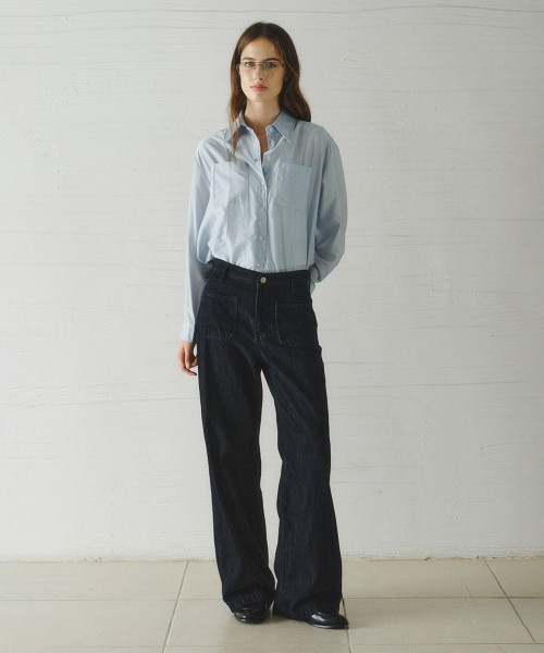 MAJE wide retro pocket jeans_DARK BLUE