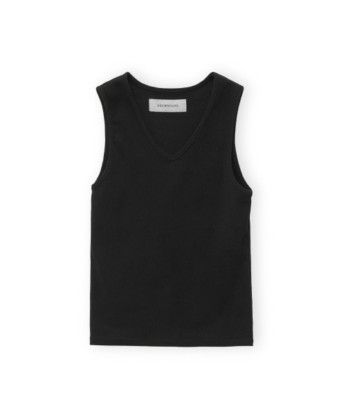 W V Neck Top Sleeveless, Black