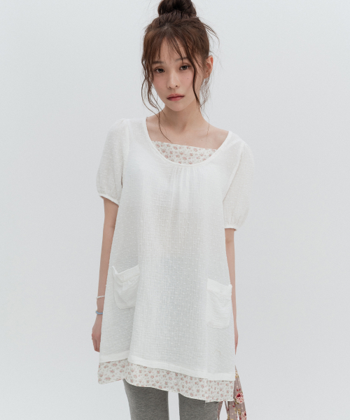 Flower Puff Sleeve Mini Dress