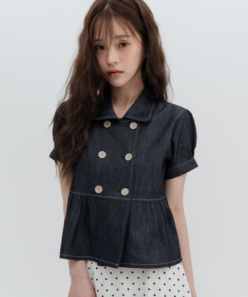 데님 더블버튼 블라우스