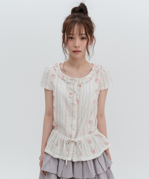 Frill Neck Puff Sleeve Blouse