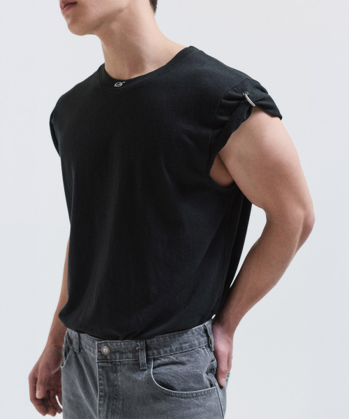Ring slub sleeveless - black