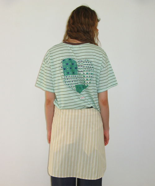 MULTI PATTERN HEART STRIPE SHORT SLEEVE GREEN