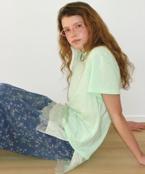SATIN LACE LAYERED T SHIRT MINT