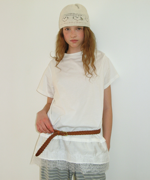 SATIN LACE LAYERED T SHIRT WHITE