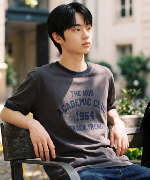 Post Lettering Short Sleeve Charcoal JIST2706