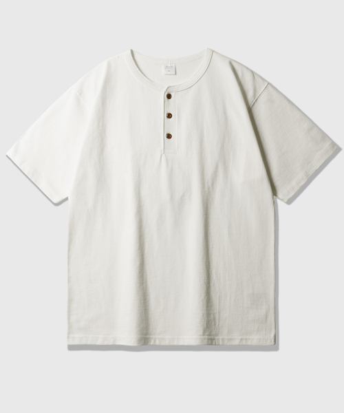 Round Henry Neck Short Sleeve Ivory KJST2707