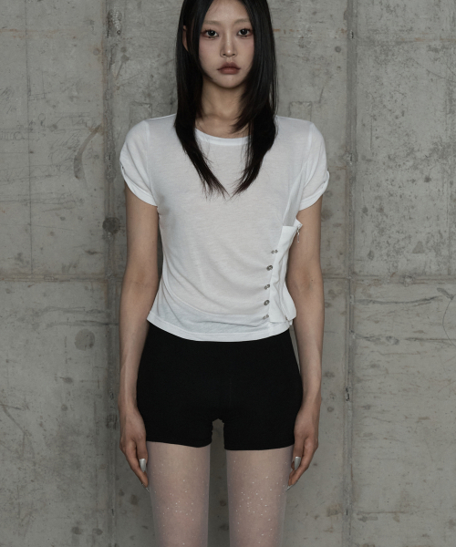 Drape Pintuck Zipper Roll-Up Short Top (Ivory)