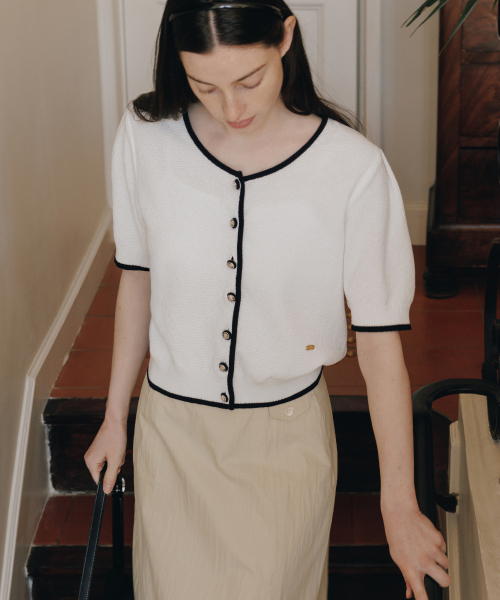 Fine U-Neck Cardigan White_2colors