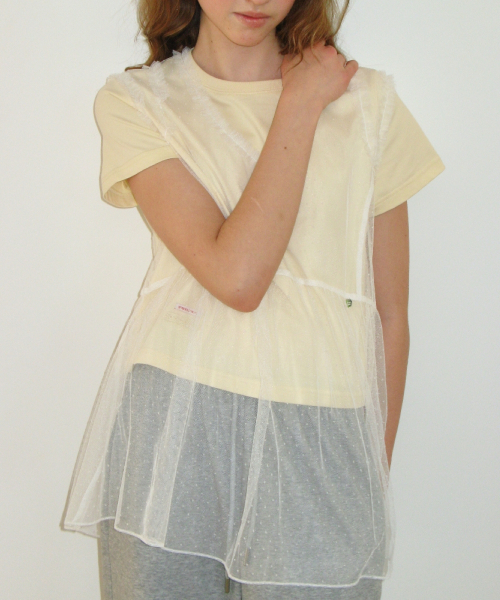 SHEER DOT MESH LAYERED TUNIC TOP WHITE