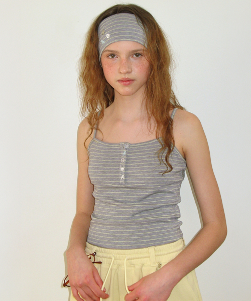 HEADBAND SET PONY BUTTON STRIPE SLEEVELESS GREY