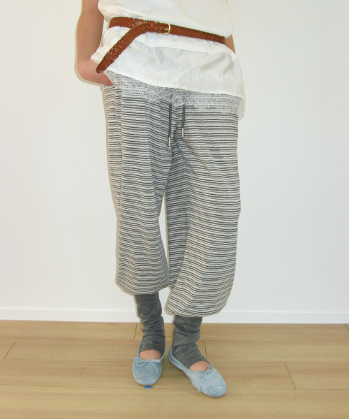 LEG WARMER LAYERED SWEAT PANTS GREY STRIPE