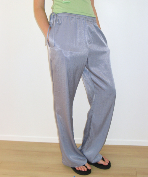 WAIST BOW TIE SHINING PANTS DUSTY BLUE