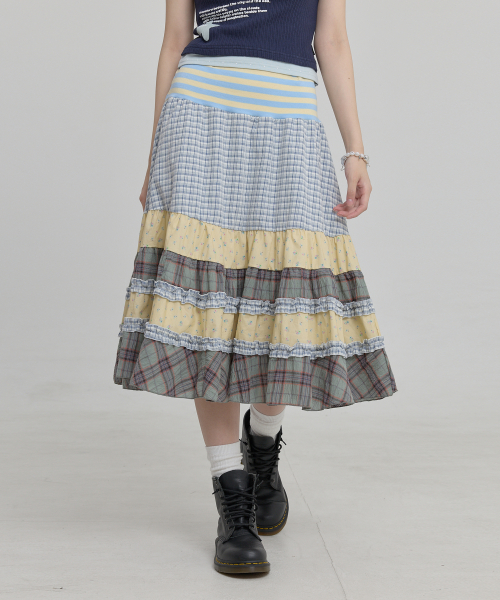 Mix Pattern Midi Skirt IVORY