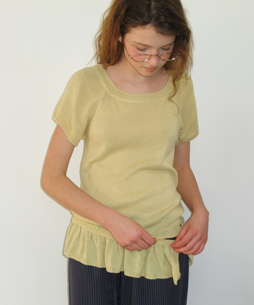 DETACHABLE RUFFLE HEM KNIT SOFT YELLOW