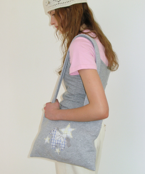 RIBBON PONY APPLIQUE SWEAT SHOULDER BAG GREY