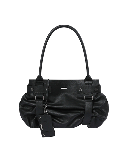 Pleats belted big bag and wallet BLACK