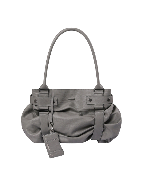 Pleats belted big bag and wallet GREY