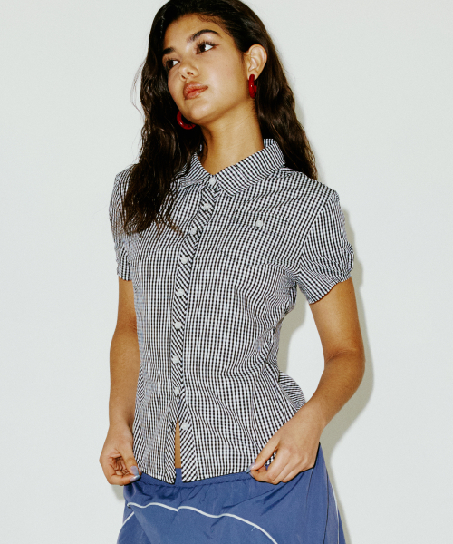 CHECK BLOUSE NAVY