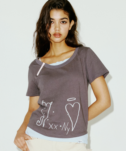 ZIPPER HEART TEE CHARCOAL