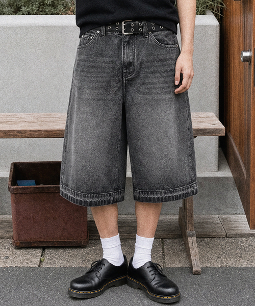하이프 하프 데님팬츠 (블랙)