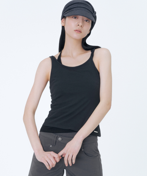 Twist string layered sleeveless BLACK