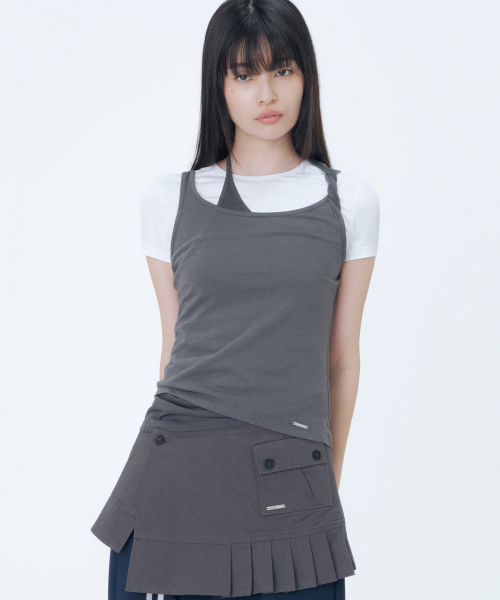 Twist string layered sleeveless CHARCOAL