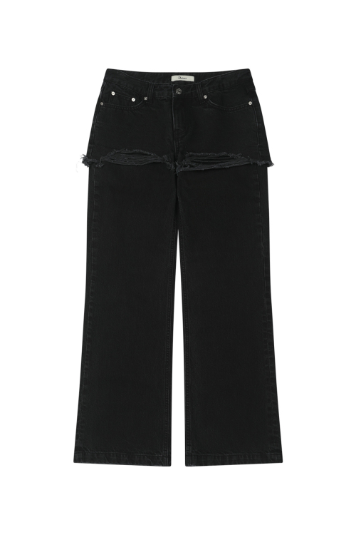 LAYERED SEMI BOOTSCUT DENIM PANTS IN BLACK