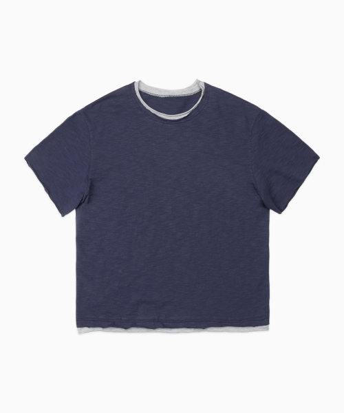 Cut-off Layered Slub T-shirt NAVY