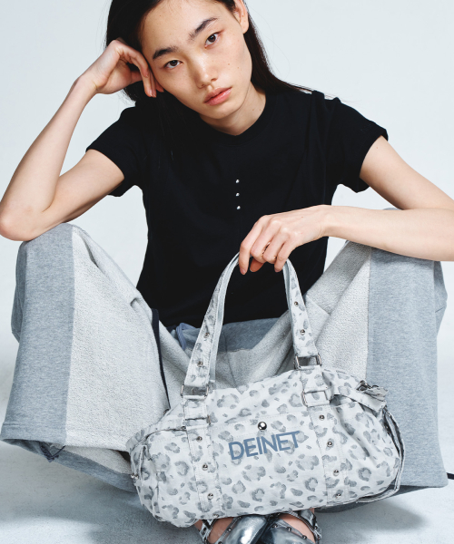 LOGO DUFFLE MINI BAG IN LEOPARD GREY