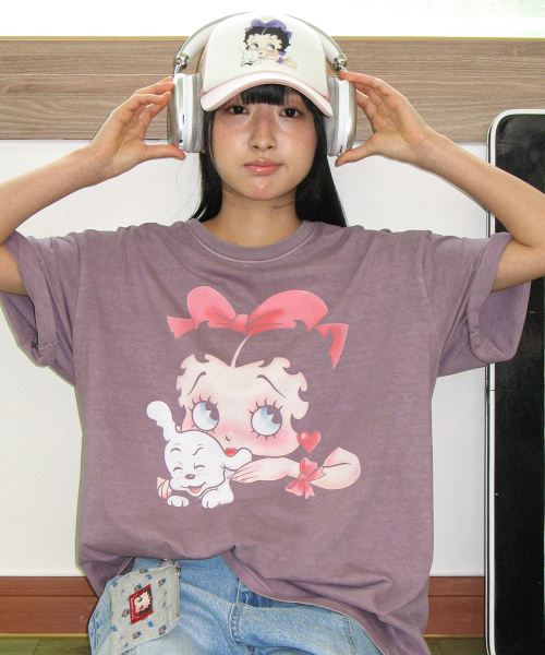 BETTY BOOP PIGMENT RIBBON OVER FIT T SHIRT PURPLE