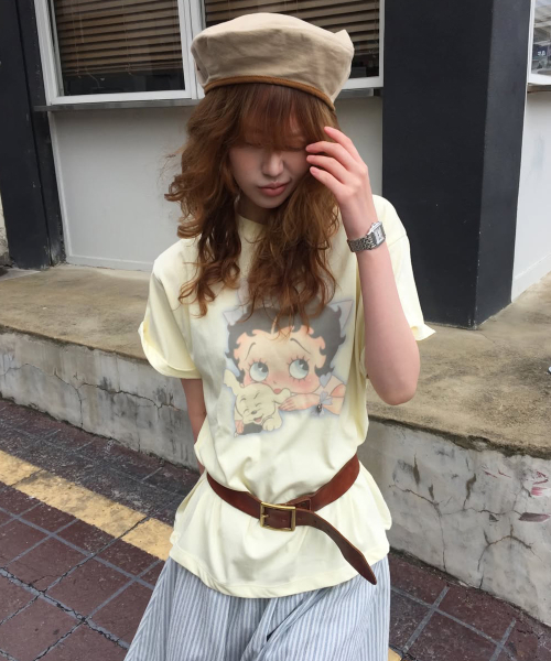 BETTY BOOP RIBBON BASIC FIT T SHIRT SOFT YELLOW