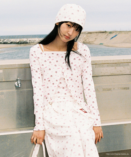 BETTY BOOP PATTERN SLIM CARDIGAN WHITE