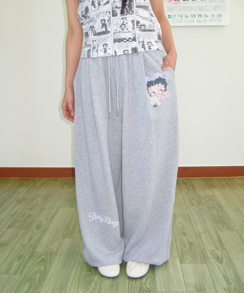 BETTY BOOP LETTERING SWEAT JOGGER PANTS GREY