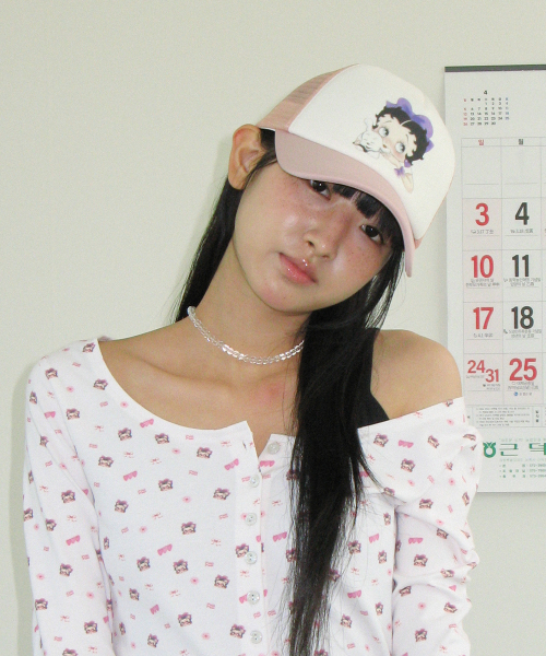 BETTY BOOP RIBBON MESH BALL CAP PINK