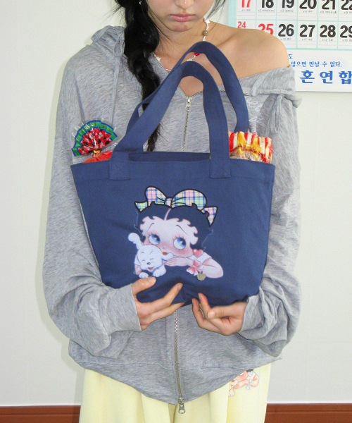 BETTY BOOP RIBBON APPLIQUE SWEAT SHOULDER BAG NAVY