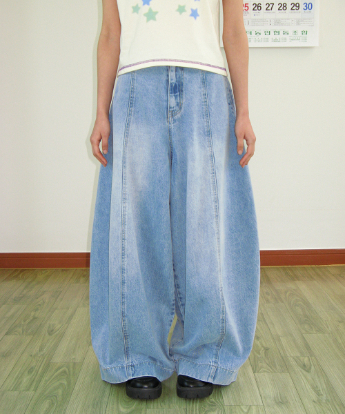 WIDE BALLOON DENIM PANTS LIGHT BLUE