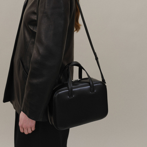 Medium Tin square tote bag Glossy black