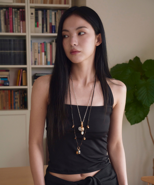 Active shirring halter neck sleeveless -BLACK