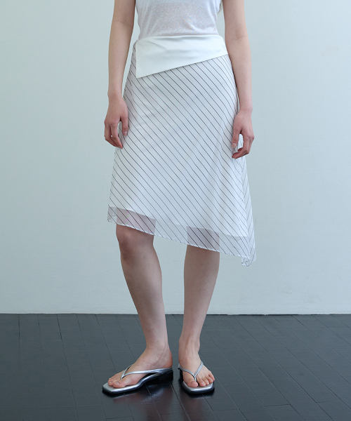 LOW-WAIST STRIPE MIDI SKIRT_ CREAM