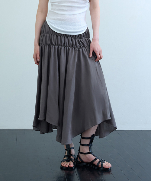 ASYMMETRIC FLARED SKIRT_ GREY KHAKI
