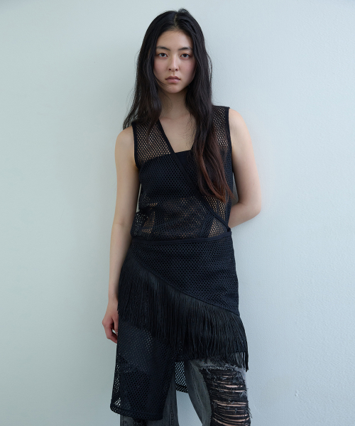 CROCHET WRAP MIDI DRESS_ BLACK