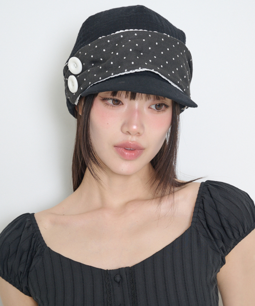 DOT BUTTON NEWSBOY CAP BLACK