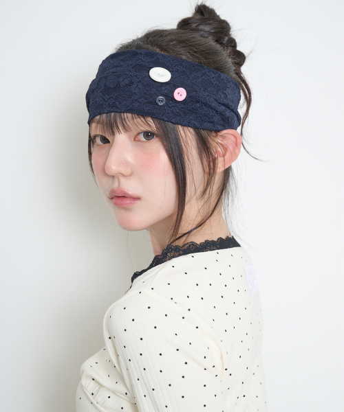TWO-WAY LACE HAIRBAND NAVY