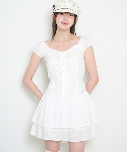 PUFF FRILL DRESS WHITE